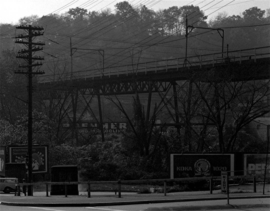 The Palm Garden Trestle that carried streetcar
traffic over Saw Mill Run Boulevard - 1970.