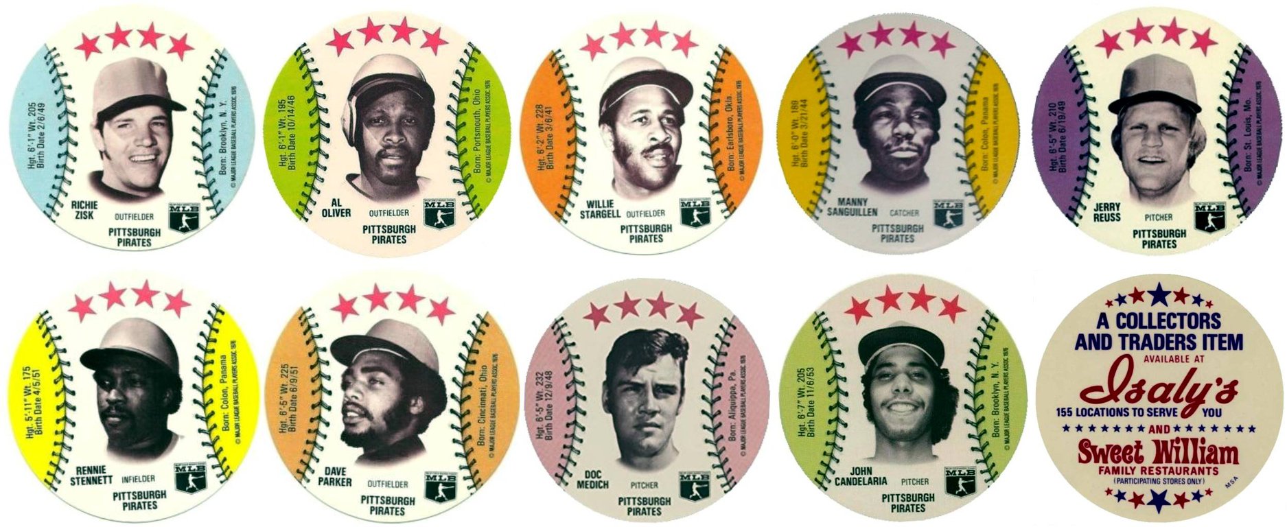 Pittsburgh Pirates - Isaly's Sweet William Collector Discs - 1976.