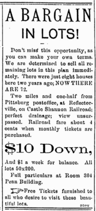 1892 Ad for Reflectorville Housing.