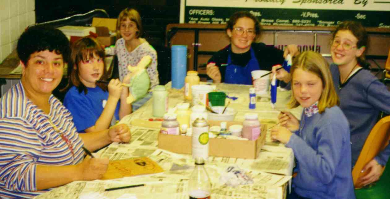 Mickey and the Girls doing crafts