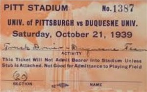 Pitt-Duquesne ticket stub - October 21, 1939