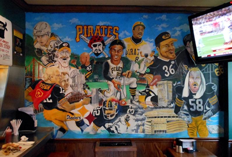 Pittsburgh Sports collage on the wall at
Primanti's Restaurant in Market Square.