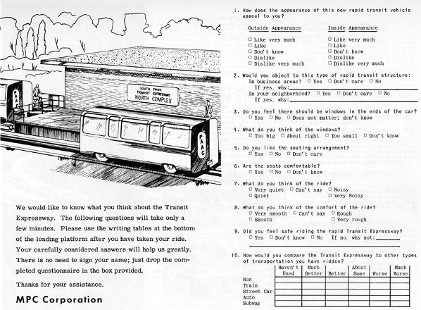 Front page of Skybus questionaire passed
out at the 1965 Allegheny County Fair.