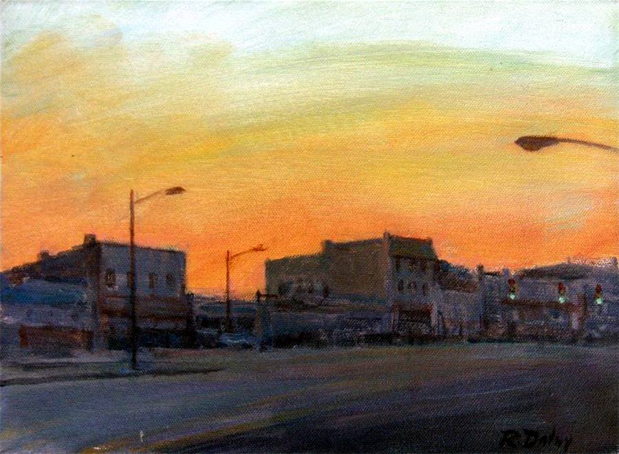Brookline Boulevard Sunset - Painting by Robert Daley - 1990.