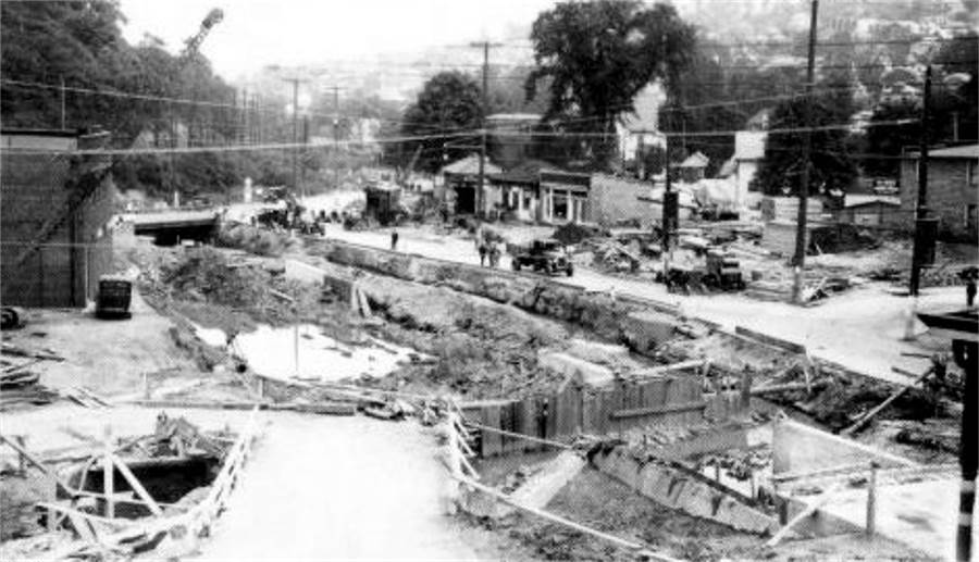 Saw Mill Run/Library Road construction - 1929.
