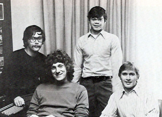 Danny McGibbeny with the staff of the
Sports Information Department in 1972.