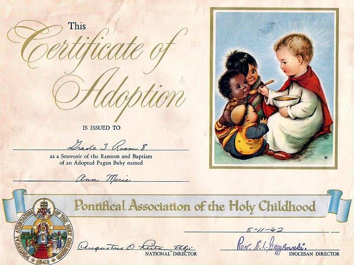 Adopt-A-Pagan Certificate - 1962