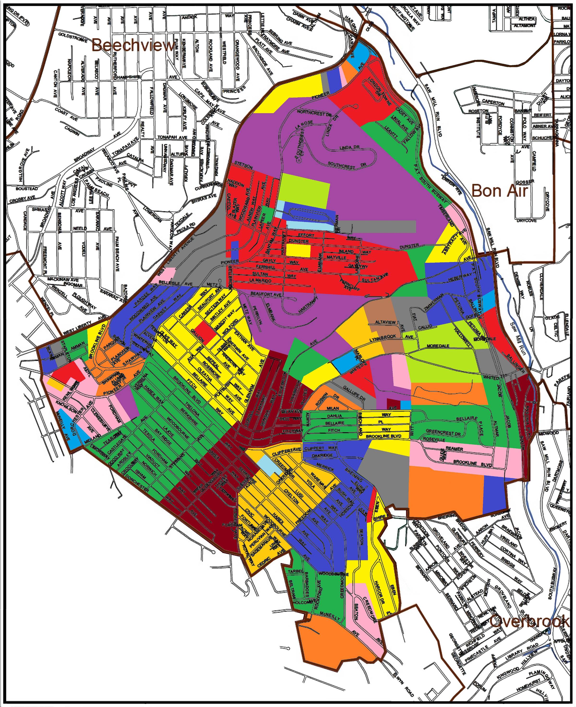 Map showing the 72 subdivisions in Brookline as of 1950.